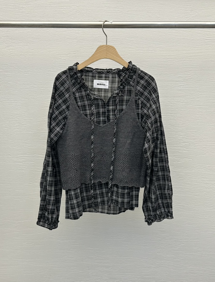 MILK TEA東大門㊣代購女士新款人氣職業25秋冬熱賣襯衫蕾絲衫MILK TEA襯衫/蕾絲衫圖色2