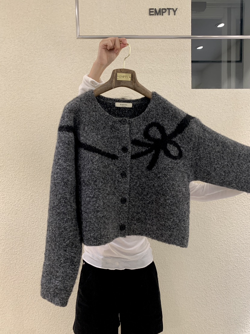 EMPTY韓國代購㊣女裝新品人氣真品休閑推薦針織衫蝴蝶結開衫EMPTY針織衫