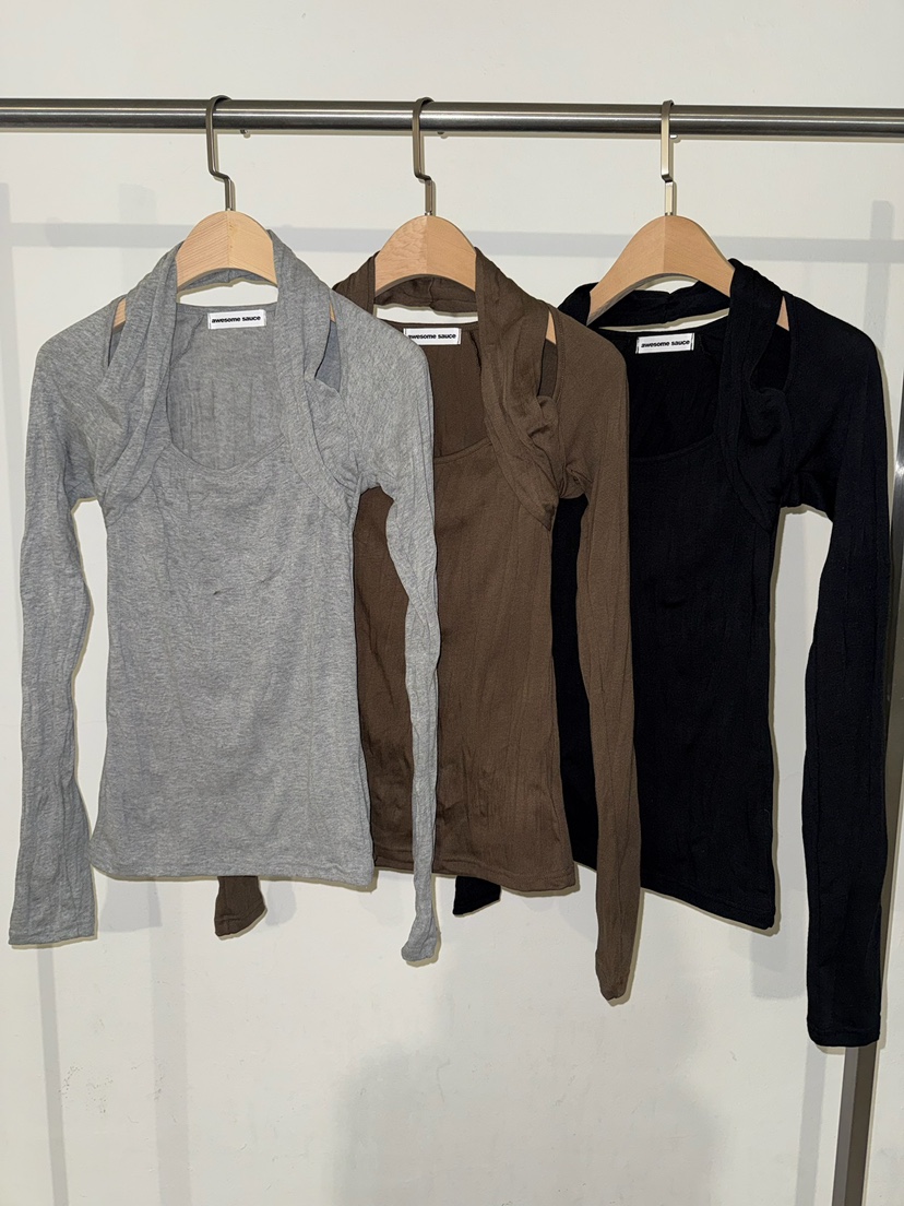 AWESOMESAUCE韓國代購㊣女裝新品25秋冬真品推薦熱賣長袖T恤AWESOME SAUCE長袖T恤