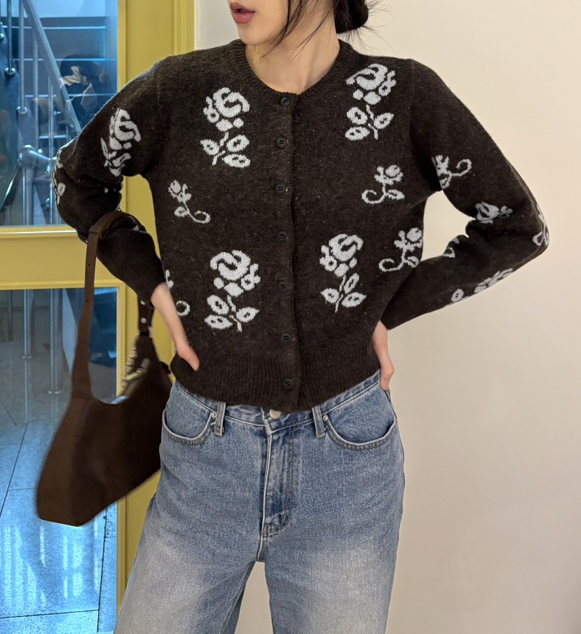 JMIND東大門㊣代購女士新品時尚25秋冬推薦真品毛衣花朵開衫JMIND毛衣