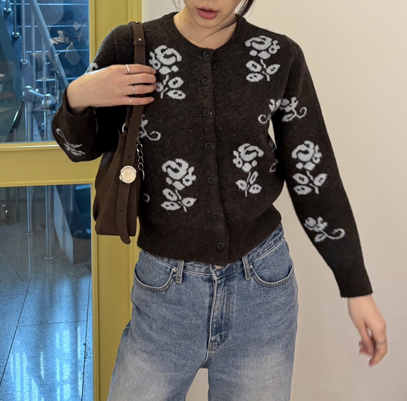 JMIND東大門㊣代購女士新品時尚25秋冬推薦真品毛衣花朵開衫JMIND毛衣