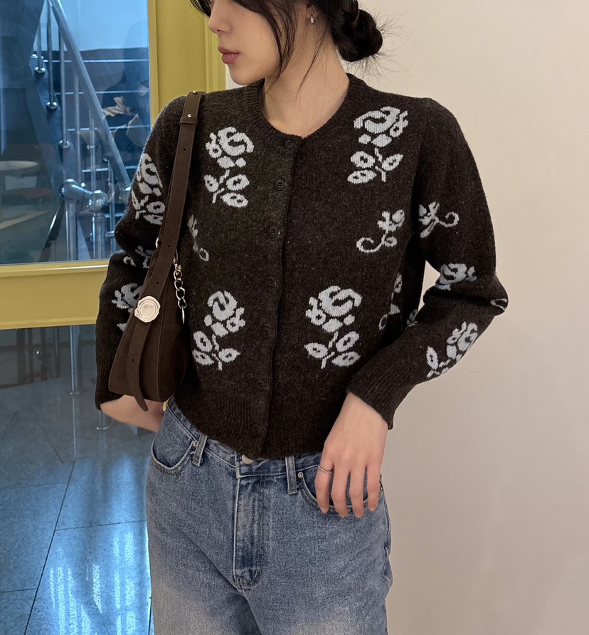 JMIND東大門㊣代購女士新品時尚25秋冬推薦真品毛衣花朵開衫JMIND毛衣