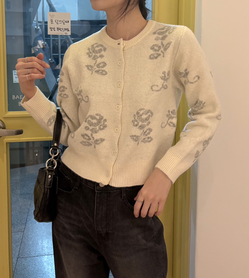 JMIND東大門㊣代購女士新品時尚25秋冬推薦真品毛衣花朵開衫JMIND毛衣