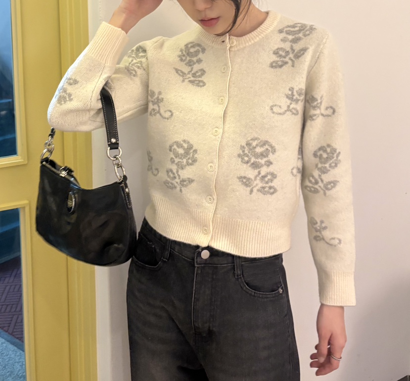 JMIND東大門㊣代購女士新品時尚25秋冬推薦真品毛衣花朵開衫JMIND毛衣