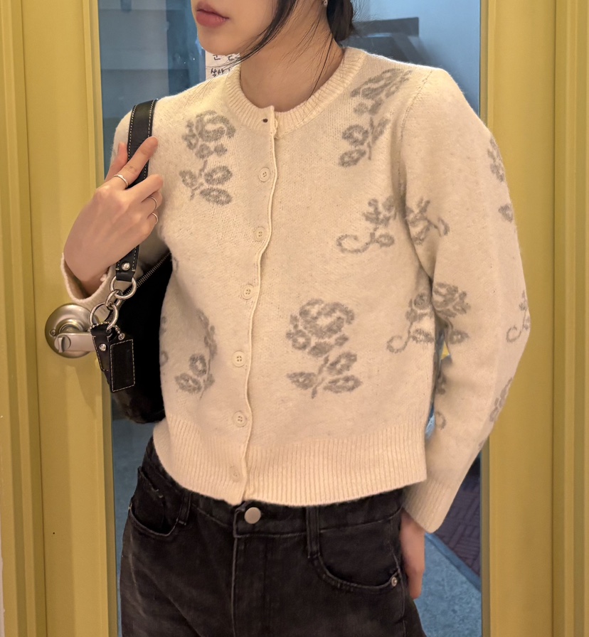 JMIND東大門㊣代購女士新品時尚25秋冬推薦真品毛衣花朵開衫JMIND毛衣