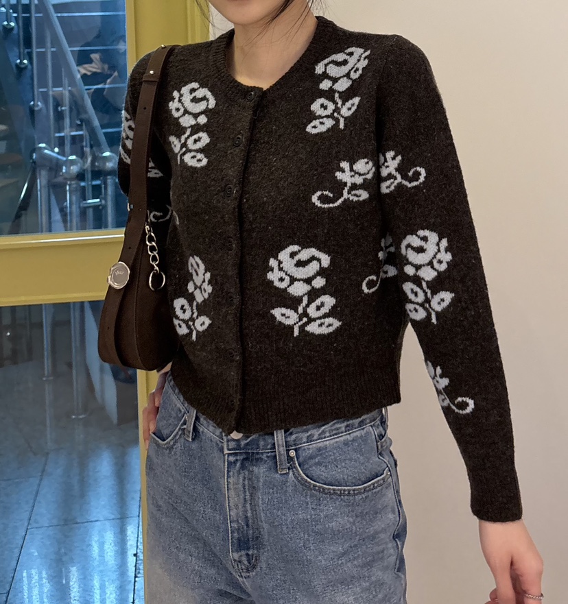 JMIND東大門㊣代購女士新品時尚25秋冬推薦真品毛衣花朵開衫JMIND毛衣