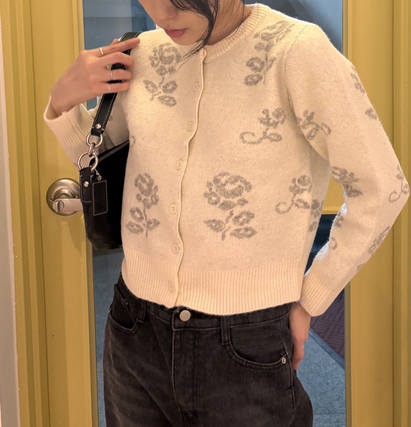 JMIND東大門㊣代購女士新品時尚25秋冬推薦真品毛衣花朵開衫JMIND毛衣圖色2