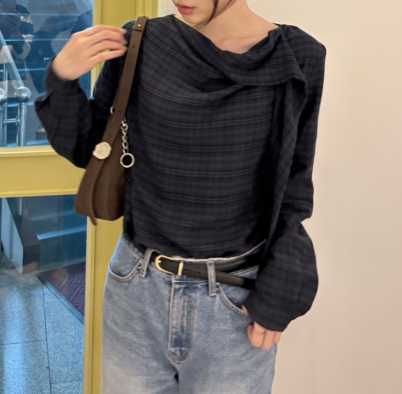 JMIND韓國代購㊣女士新款職業時尚25秋冬休閑襯衫蕾絲衫格紋JMIND襯衫/蕾絲衫