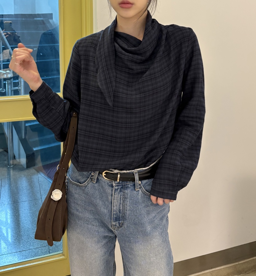 JMIND韓國代購㊣女士新款職業時尚25秋冬休閑襯衫蕾絲衫格紋JMIND襯衫/蕾絲衫