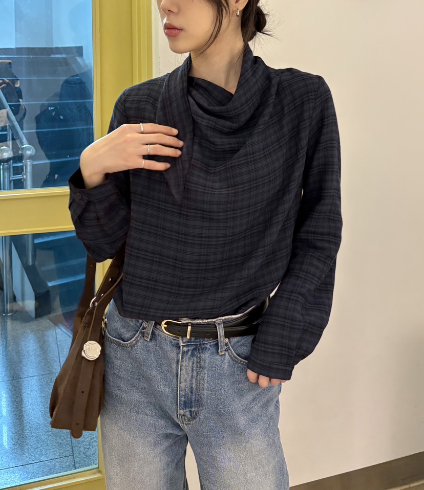 JMIND韓國代購㊣女士新款職業時尚25秋冬休閑襯衫蕾絲衫格紋JMIND襯衫/蕾絲衫