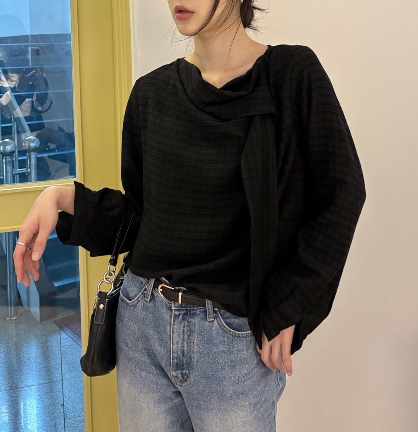 JMIND韓國代購㊣女士新款職業時尚25秋冬休閑襯衫蕾絲衫格紋JMIND襯衫/蕾絲衫