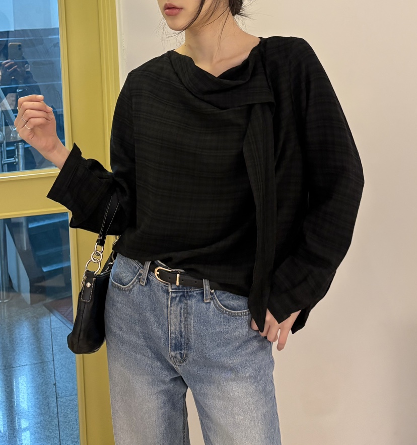 JMIND韓國代購㊣女士新款職業時尚25秋冬休閑襯衫蕾絲衫格紋JMIND襯衫/蕾絲衫