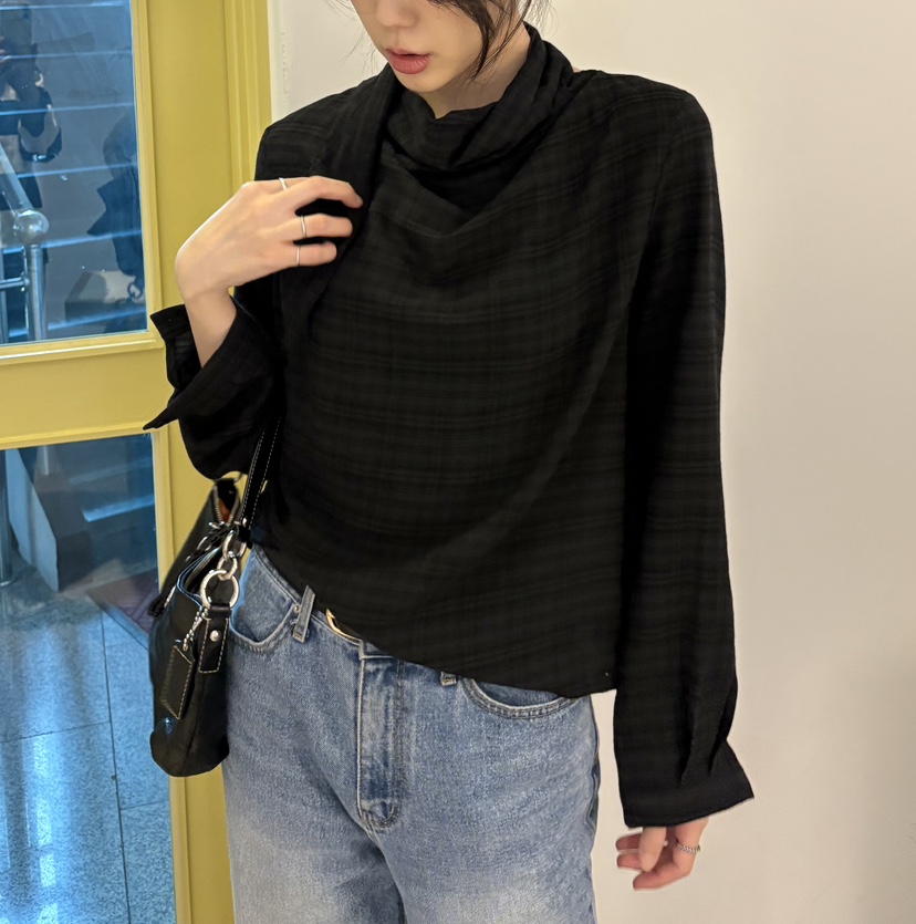 JMIND韓國代購㊣女士新款職業時尚25秋冬休閑襯衫蕾絲衫格紋JMIND襯衫/蕾絲衫