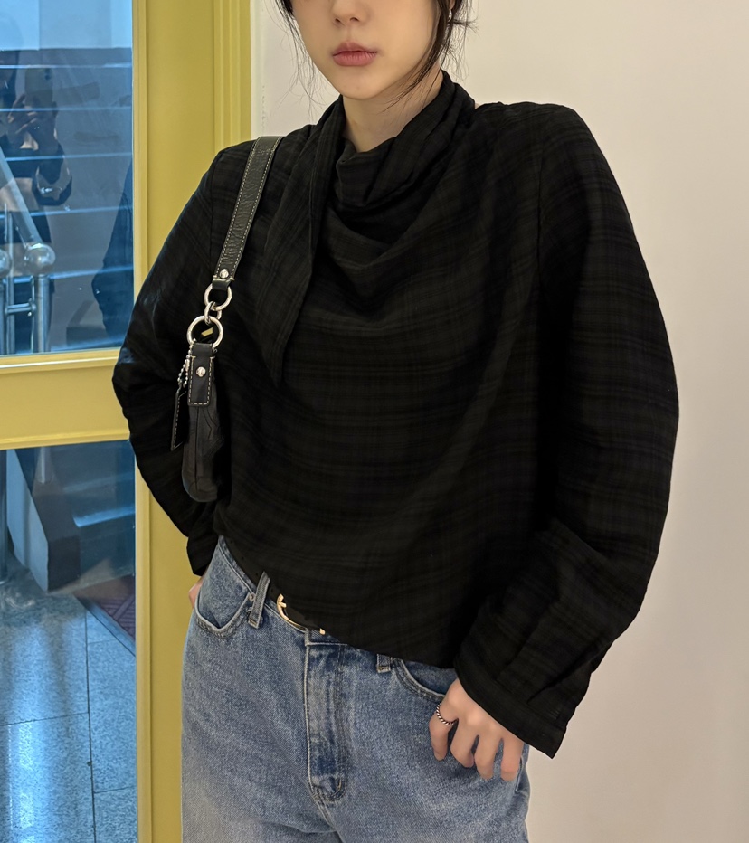 JMIND韓國代購㊣女士新款職業時尚25秋冬休閑襯衫蕾絲衫格紋JMIND襯衫/蕾絲衫