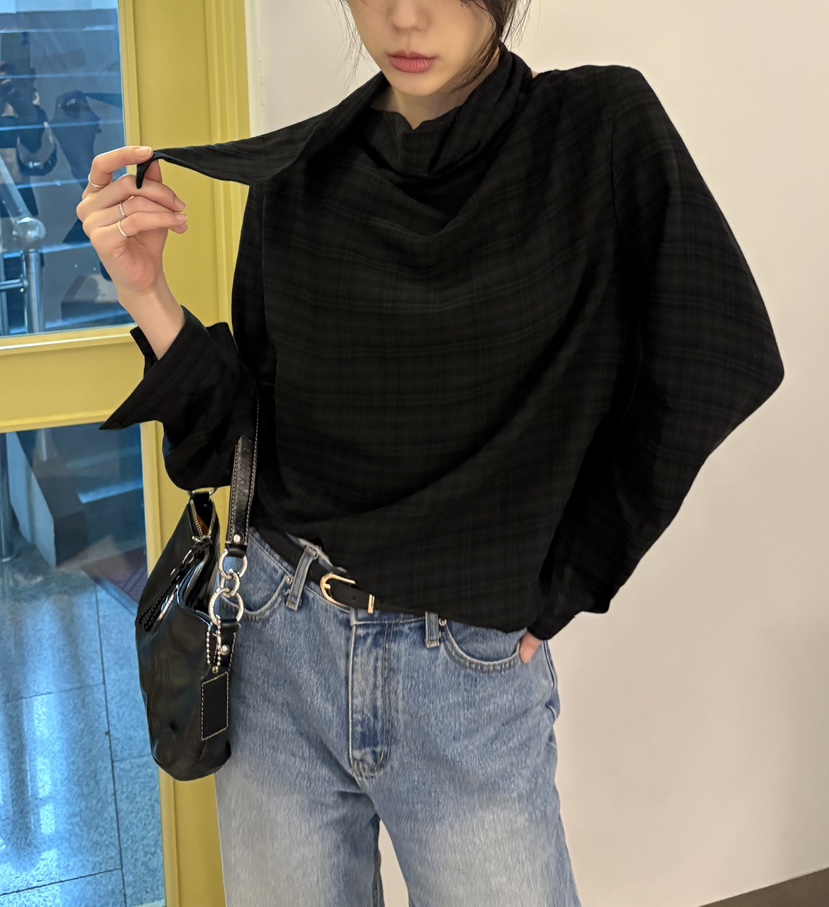 JMIND韓國代購㊣女士新款職業時尚25秋冬休閑襯衫蕾絲衫格紋JMIND襯衫/蕾絲衫