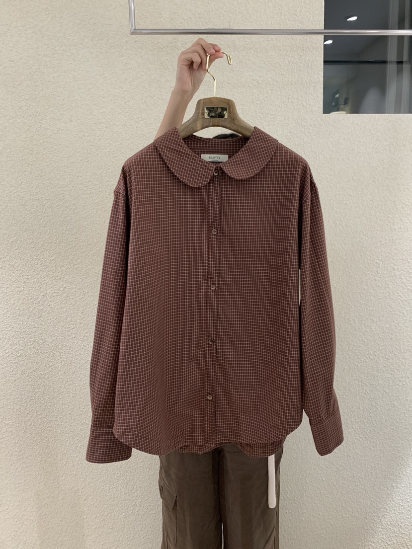 EMPTY東大門㊣直郵女士新款推薦熱賣25秋冬職業襯衫蕾絲衫格紋EMPTY襯衫/蕾絲衫