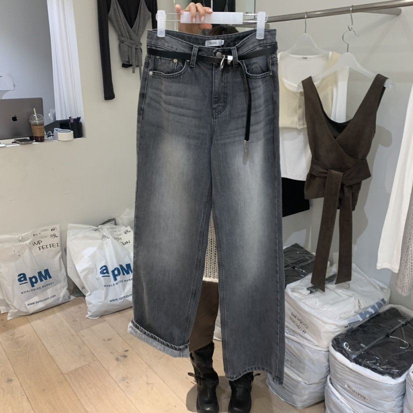 AUBE韓國直郵㊣女裝新品時尚人氣熱賣職業牛仔褲不含腰帶加絨AUBE牛仔褲