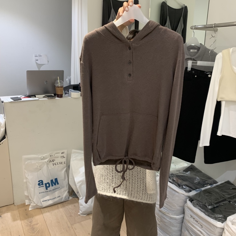 AUBE韓國直郵㊣女裝新款職業休閑熱賣時尚長袖T恤連帽衫羊毛AUBE長袖T恤圖色2