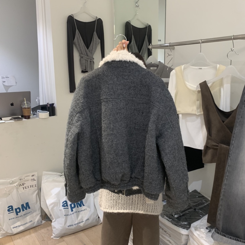 AUBE韓國代購㊣女裝新品真品時尚人氣職業25秋冬夾克羊毛夾棉AUBE夾克