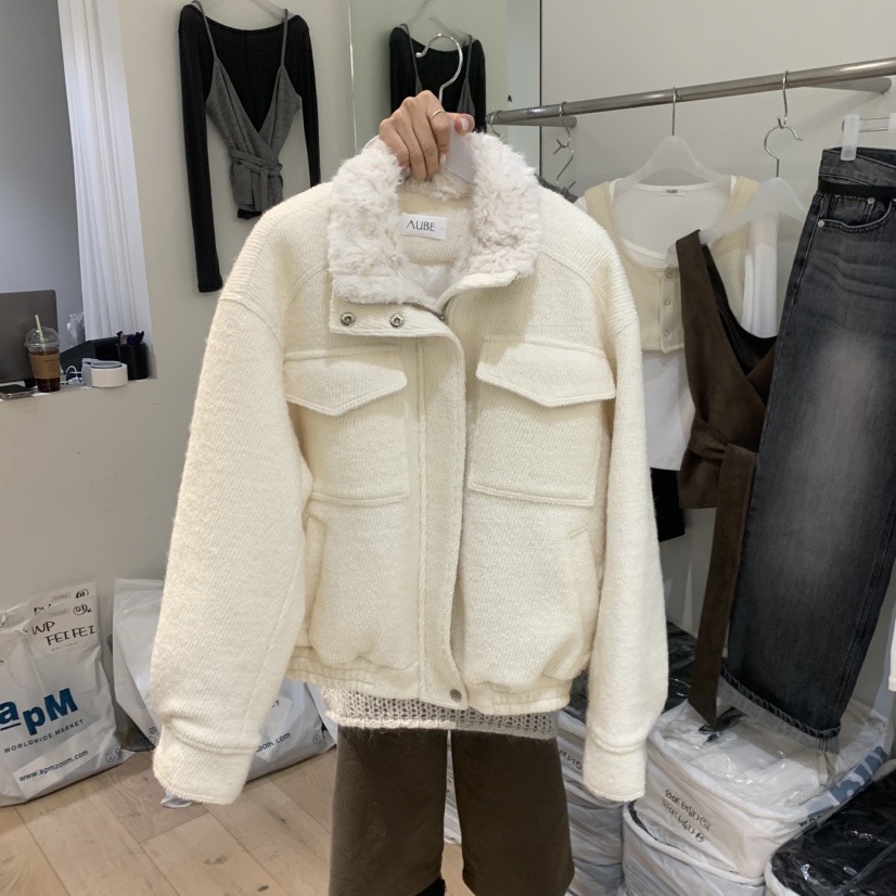AUBE韓國代購㊣女裝新品真品時尚人氣職業25秋冬夾克羊毛夾棉AUBE夾克圖色2