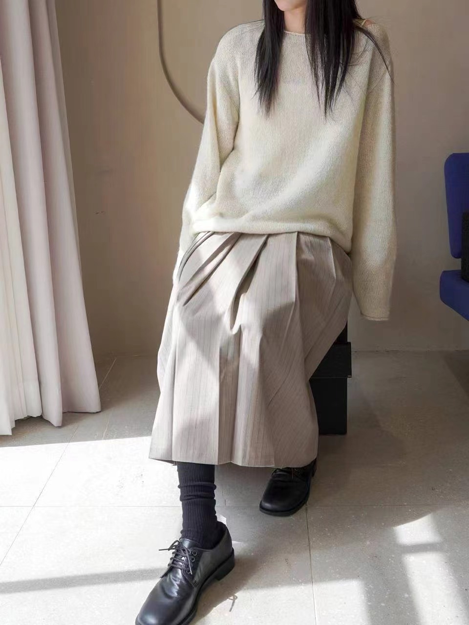 MORNBAKER東大門㊣實拍女士新品人氣25秋冬長裙含腰繩百褶褶裙MORNBAKER長裙