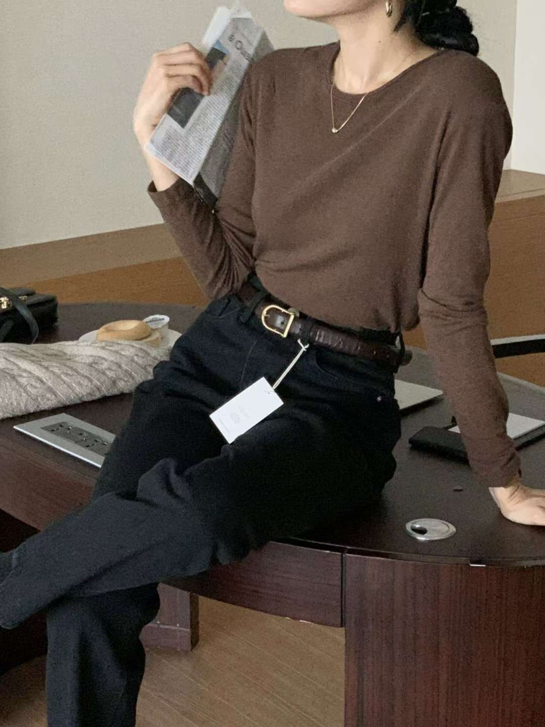 IVORY東大門㊣實拍女士新品人氣25秋冬時尚休閑職業長袖T恤IVORY長袖T恤圖色2