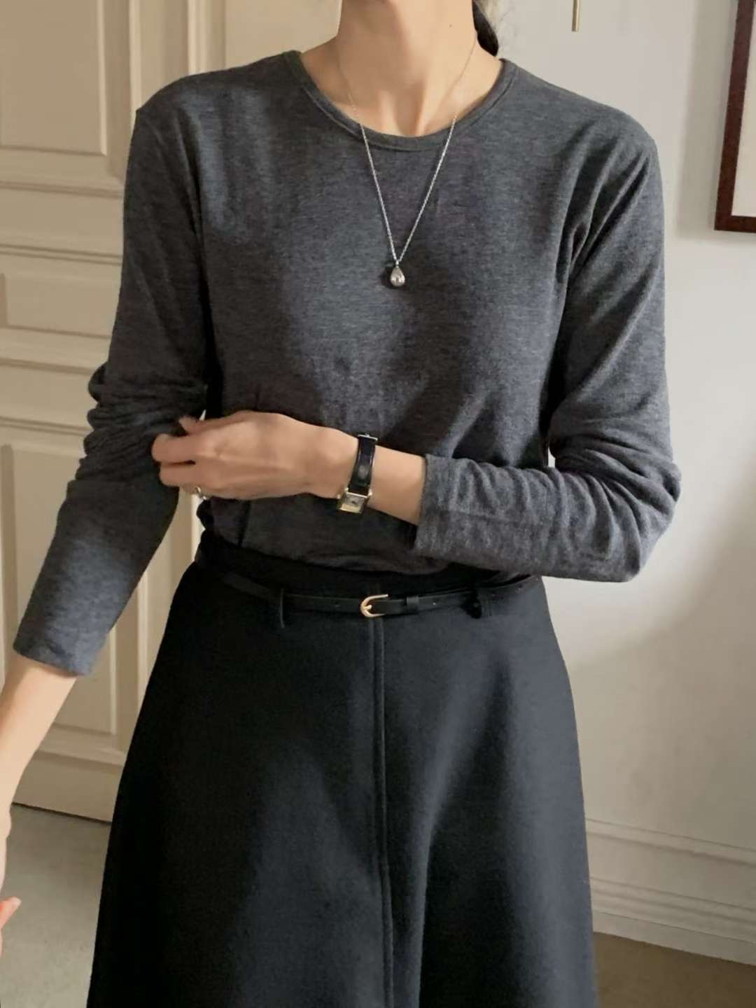 IVORY東大門㊣實拍女士新品人氣25秋冬時尚休閑職業長袖T恤IVORY長袖T恤圖色3