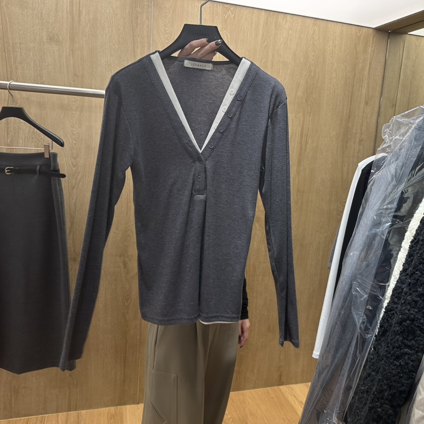 LEFANCY東大門㊣代購女裝新款人氣25秋冬職業熱賣時尚長袖T恤LEFANCY長袖T恤圖色2