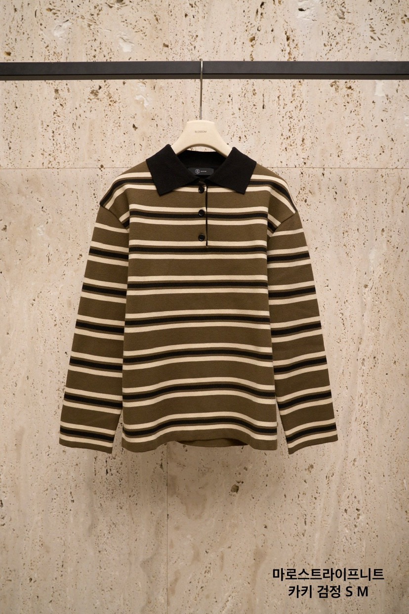 BLOSSOM東大門㊣代購女士新款25秋冬真品熱賣時尚針織衫條紋BLOSSOM針織衫圖色1