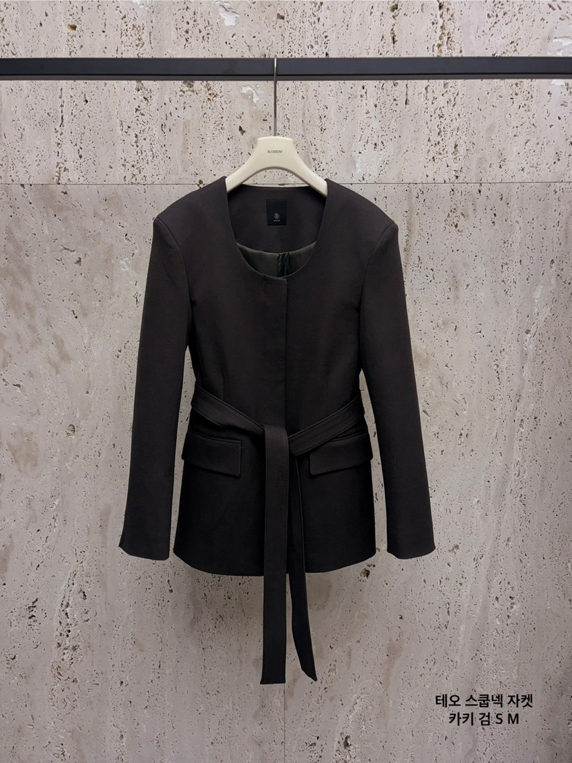 BLOSSOM東大門㊣代購女裝新品真品休閑推薦時尚夾克含腰帶圓領BLOSSOM夾克圖色1