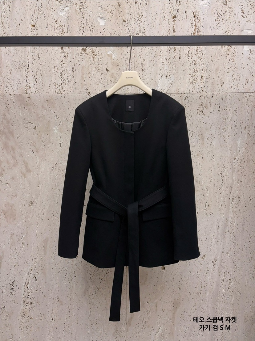 BLOSSOM東大門㊣代購女裝新品真品休閑推薦時尚夾克含腰帶圓領BLOSSOM夾克圖色2