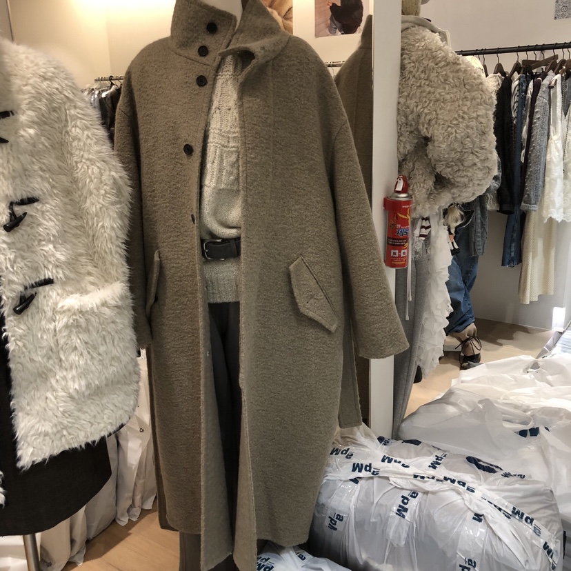 MEET ME東大門㊣實拍女士新款人氣休閑推薦中長款大衣含腰帶MEET ME中長款大衣圖色1