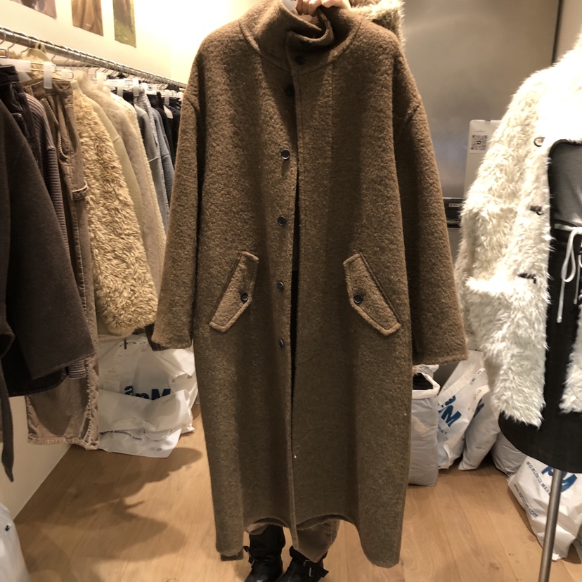 MEET ME東大門㊣實拍女士新款人氣休閑推薦中長款大衣含腰帶MEET ME中長款大衣圖色2