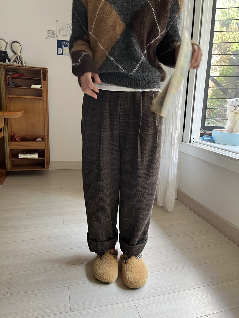 AT NOTE韓國直郵㊣女士新品真品休閑推薦熱賣休閑褲羊毛格紋AT NOTE休閑褲