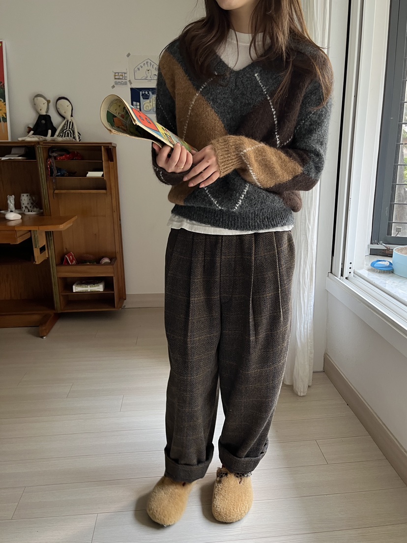 AT NOTE韓國直郵㊣女士新品真品休閑推薦熱賣休閑褲羊毛格紋AT NOTE休閑褲