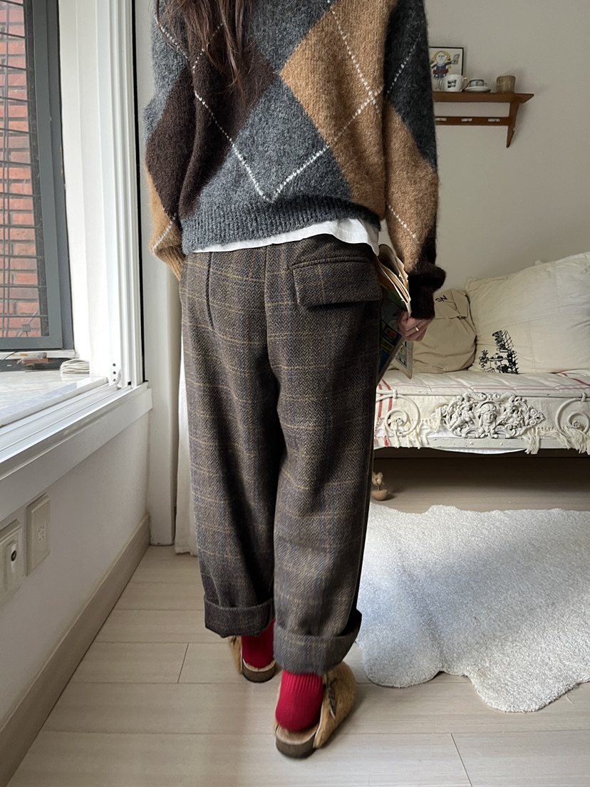 AT NOTE韓國直郵㊣女士新品真品休閑推薦熱賣休閑褲羊毛格紋AT NOTE休閑褲