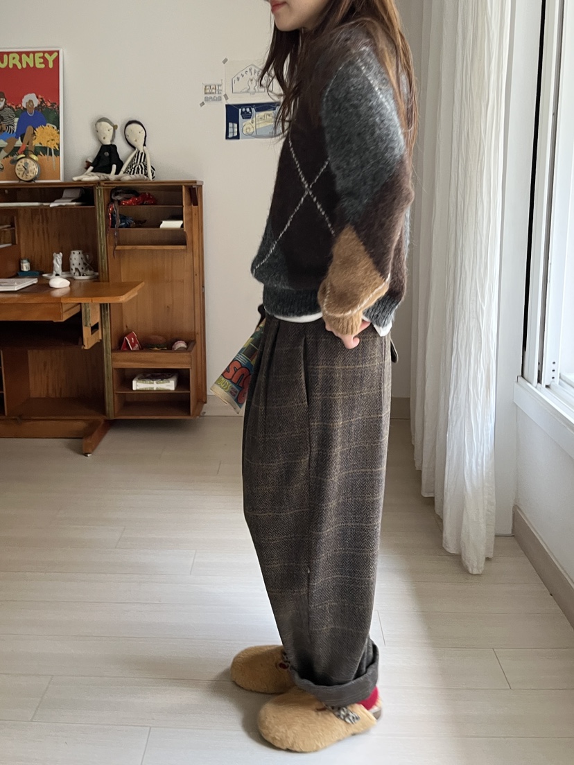 AT NOTE韓國直郵㊣女士新品真品休閑推薦熱賣休閑褲羊毛格紋AT NOTE休閑褲