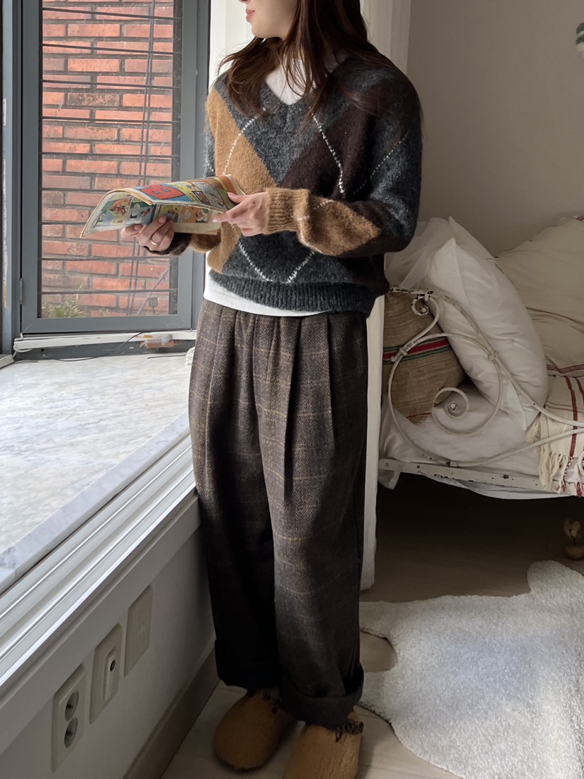 AT NOTE韓國直郵㊣女士新品真品休閑推薦熱賣休閑褲羊毛格紋AT NOTE休閑褲