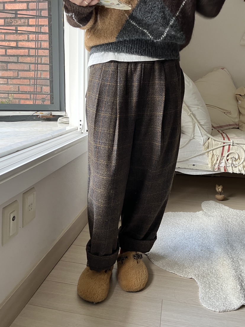 AT NOTE韓國直郵㊣女士新品真品休閑推薦熱賣休閑褲羊毛格紋AT NOTE休閑褲