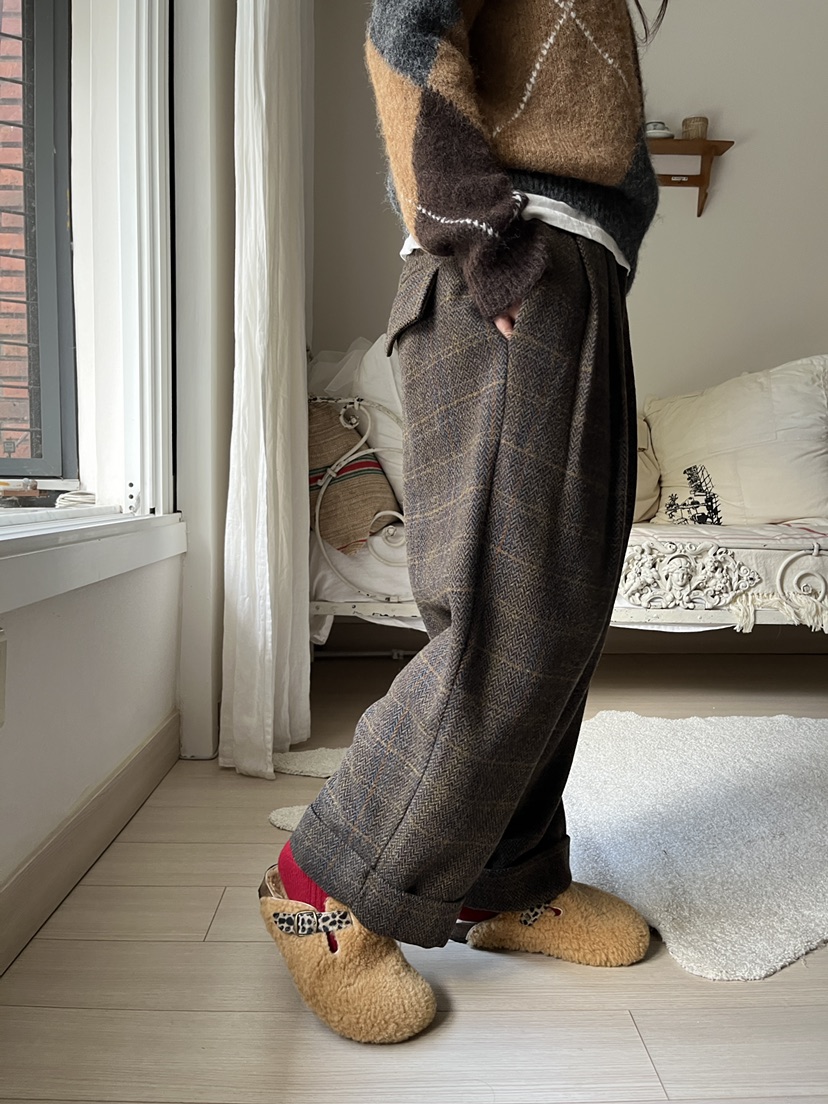 AT NOTE韓國直郵㊣女士新品真品休閑推薦熱賣休閑褲羊毛格紋AT NOTE休閑褲