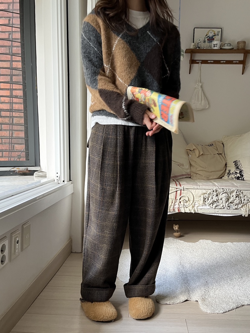 AT NOTE韓國直郵㊣女士新品真品休閑推薦熱賣休閑褲羊毛格紋AT NOTE休閑褲