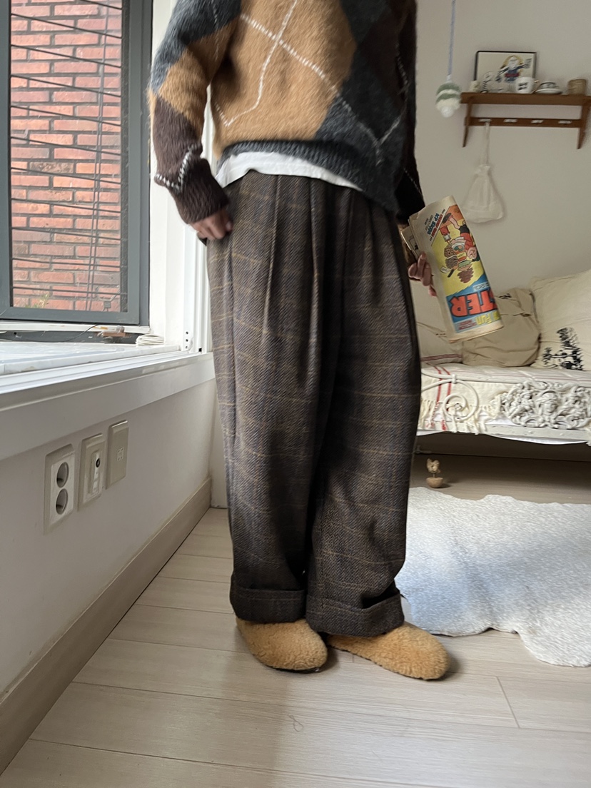 AT NOTE韓國直郵㊣女士新品真品休閑推薦熱賣休閑褲羊毛格紋AT NOTE休閑褲