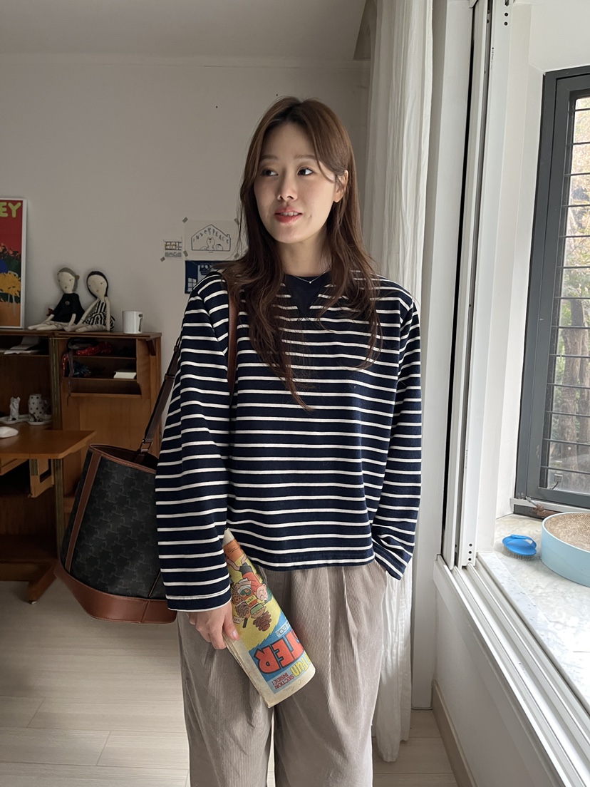 AT NOTE東大門㊣直郵女裝新品人氣真品25秋冬長袖T恤口袋刺繡AT NOTE長袖T恤