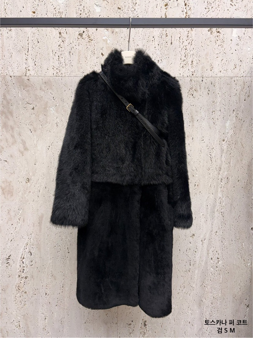 BLOSSOM東大門㊣代購女士新款時尚人氣中長款大衣皮草拉鏈短款BLOSSOM中長款大衣