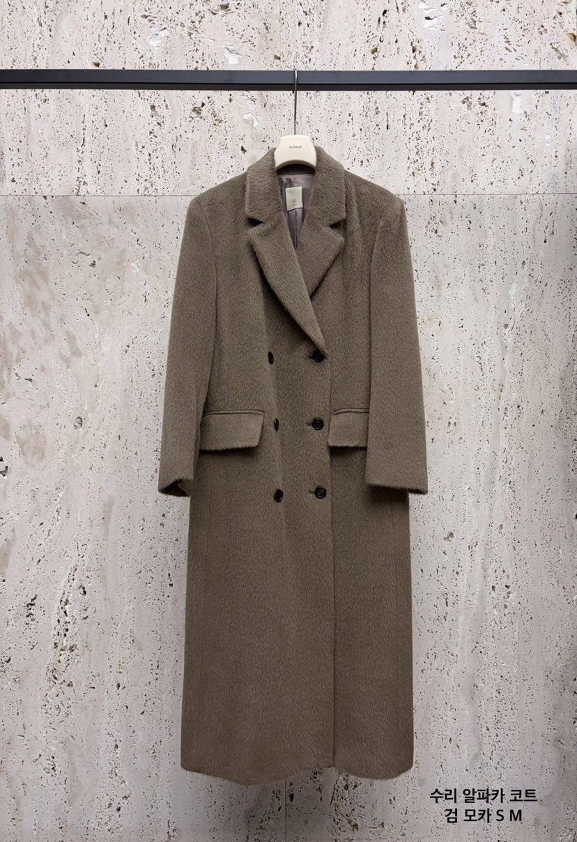 BLOSSOM韓國代購㊣女裝新款熱賣職業中長款大衣羊駝毛含腰帶BLOSSOM中長款大衣