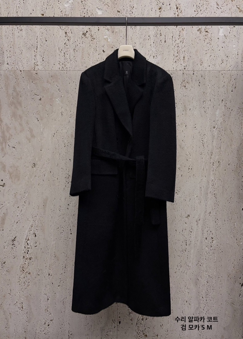 BLOSSOM韓國代購㊣女裝新款熱賣職業中長款大衣羊駝毛含腰帶BLOSSOM中長款大衣圖色2