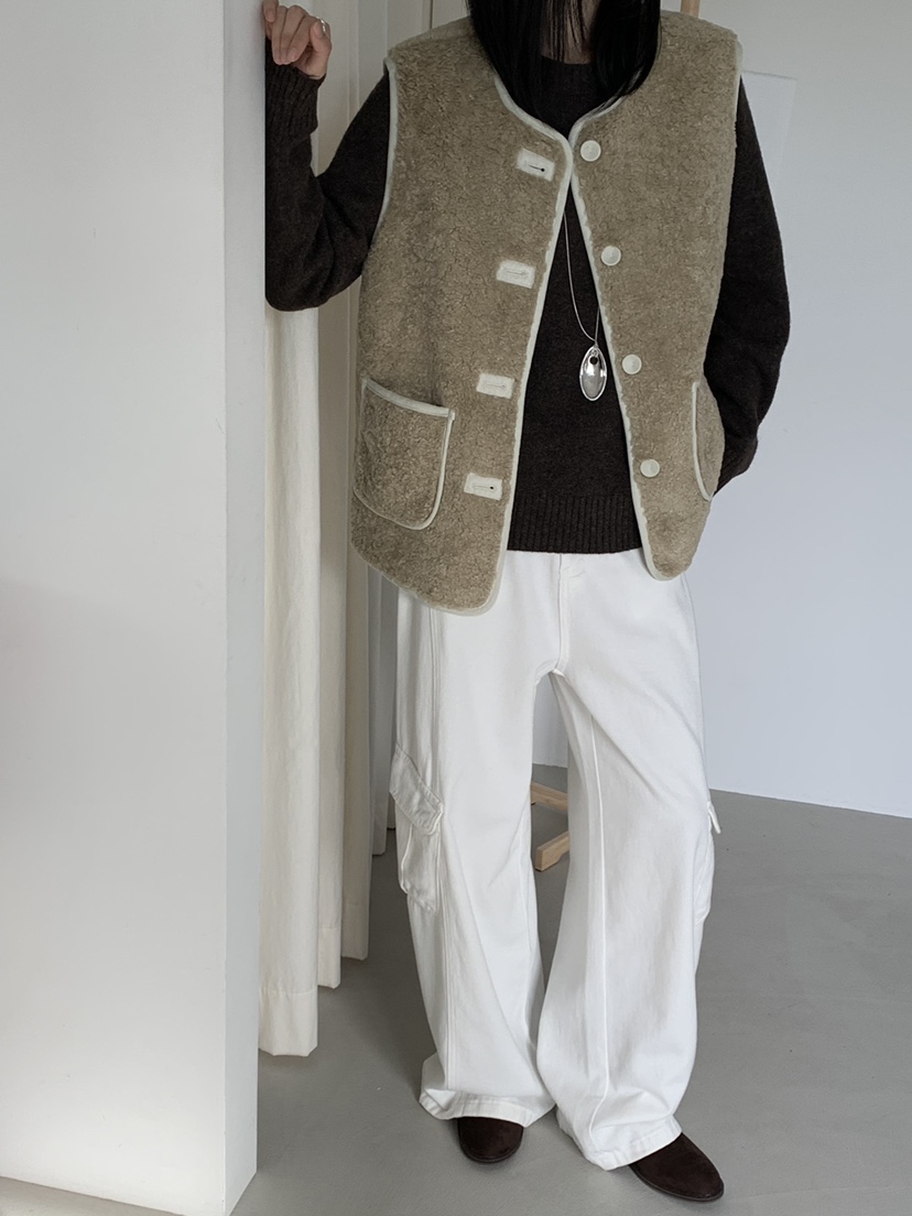 RIVER RAIN韓國直郵㊣女士新款人氣時尚25秋冬馬甲羊毛混紡RIVER RAIN馬甲