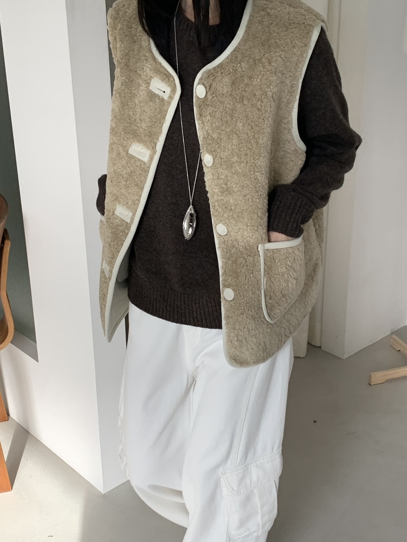 RIVER RAIN韓國直郵㊣女士新款人氣時尚25秋冬馬甲羊毛混紡RIVER RAIN馬甲