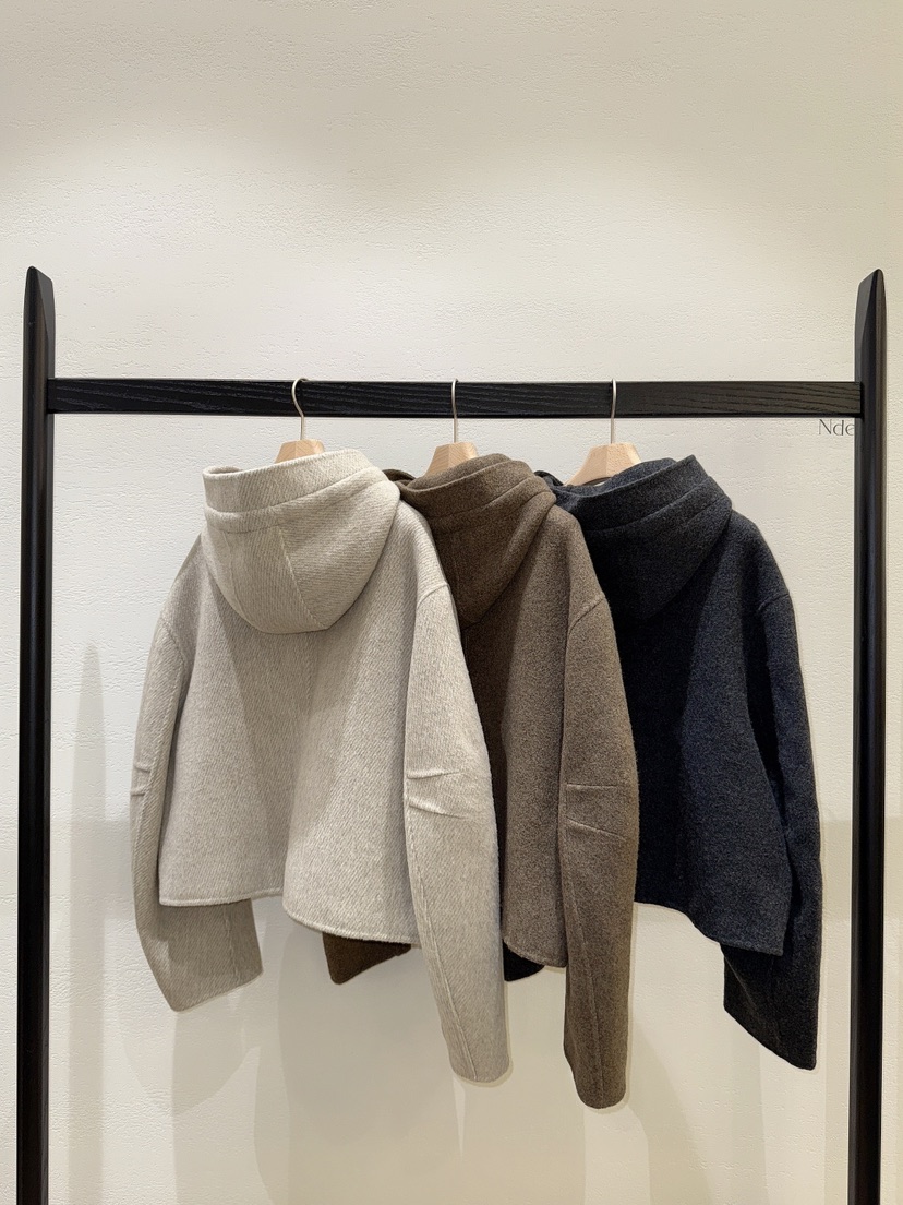 NDE韓國代購㊣女裝新品休閑25秋冬人氣真品短款大衣手工連帽NDE短款大衣