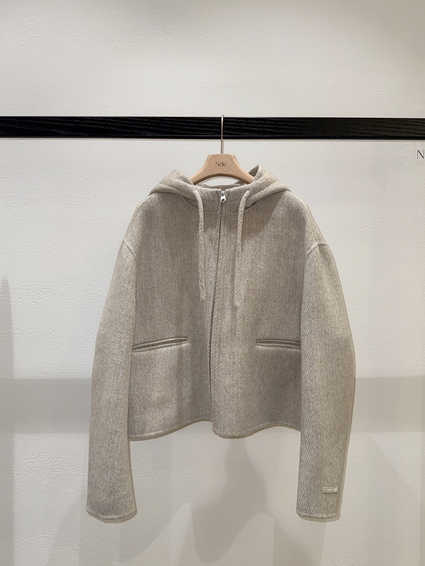NDE韓國代購㊣女裝新品休閑25秋冬人氣真品短款大衣手工連帽NDE短款大衣